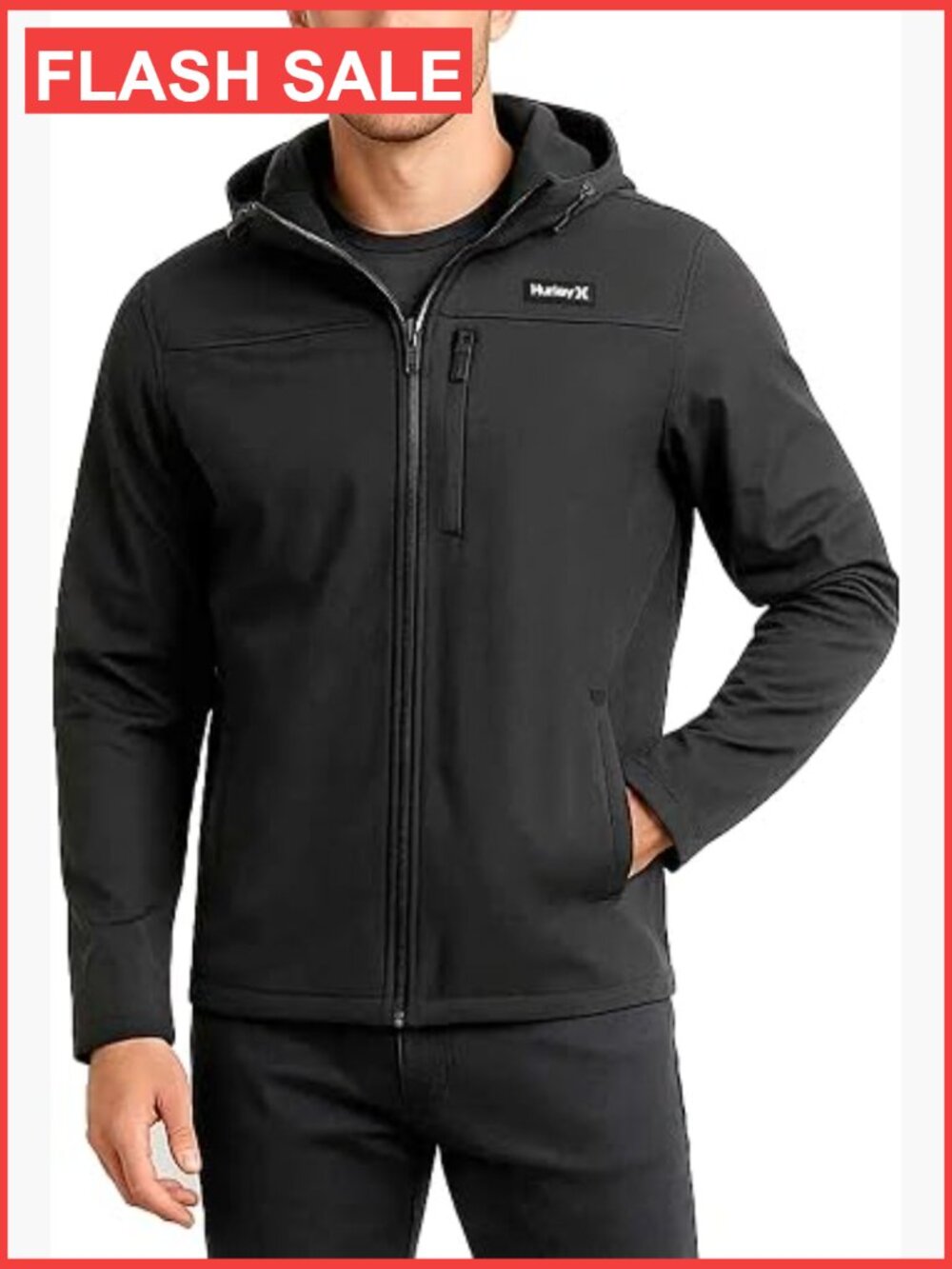 Hurley Men's Soft Shell Jacket Water Resistant Lightweight Full Zip Hooded